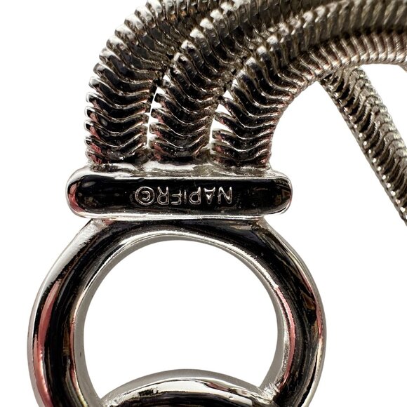 VTG NAPIER Necklace & Bracelet Set Silver Tone Interlocking Circles Snake Chain - Picture 8 of 14